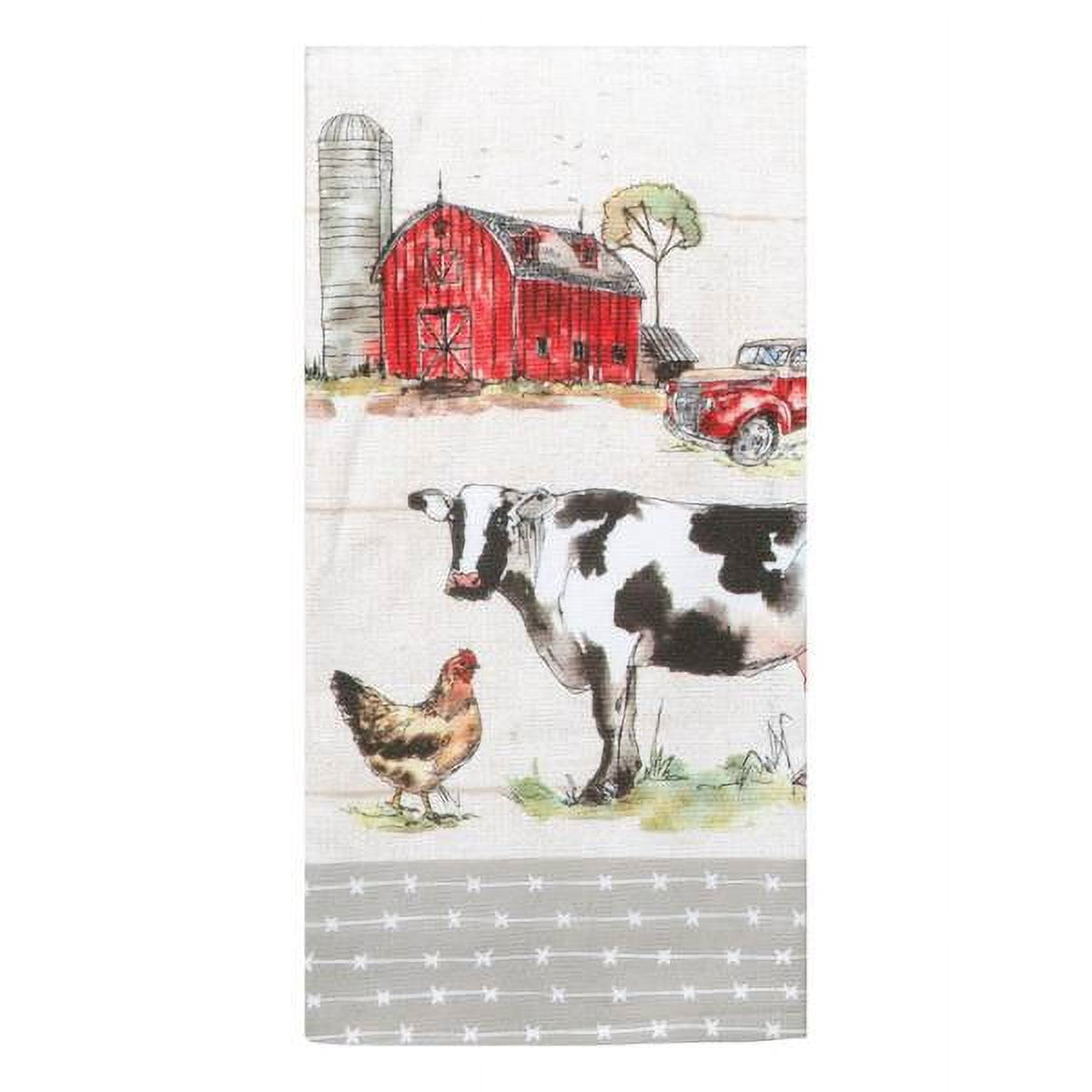 Country Life Barn Scene Cow Chicken Dual Purpose Terry Kitchen Dish Towel Cotton