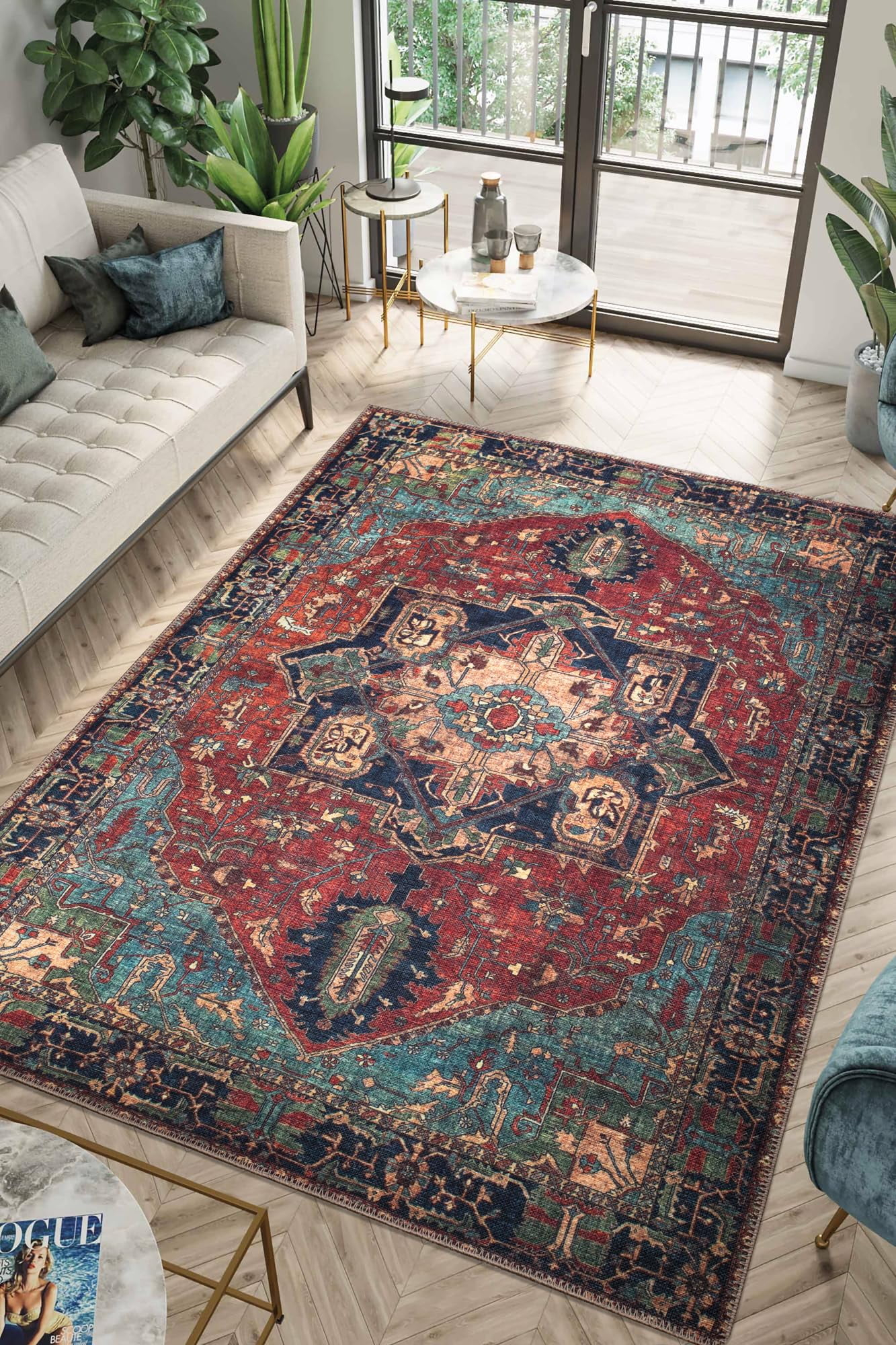 Keen Home Design Machine Washable Area Rugs with Non-slip Backing, Ideal for Hallway, Living Room, Bedroom, Kitchen and Laundry Room, Vintage Moroccan and Low Pile Rug ( 3' x 5' )