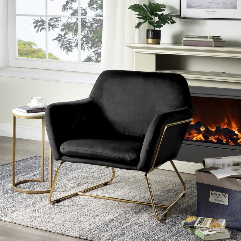 Lilola Home Keira Modern Soft Velvet Accent Arm Chair with Metal Base in Black