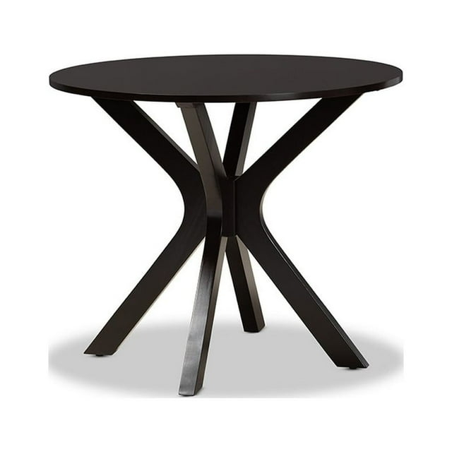 Mesa de Comedor Redonda de Madera Kenji Moderna y Contemporánea con Acabado en Marrón Oscuro de 35 Pulgadas de Ancho
