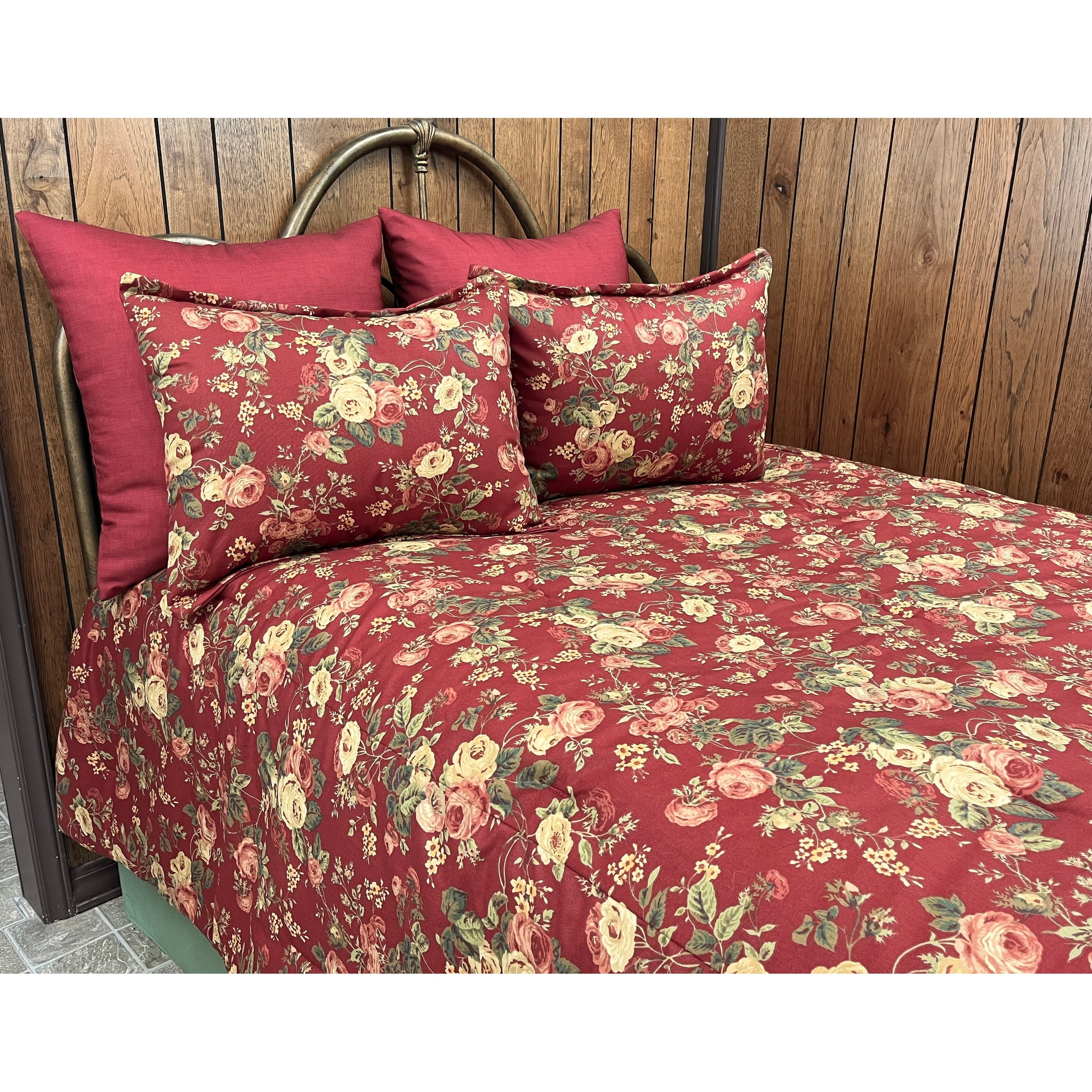 Victor Mill Kensington roses on cranberry comforter set with bedskirt