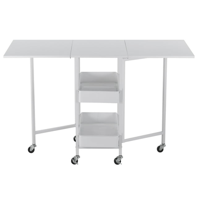 Simply Tidy Kensington White Table Rolling Cart and Extendable Panels Multi-Functional Storage Cart for Home, Office, and Kitchen - 1 Pack
