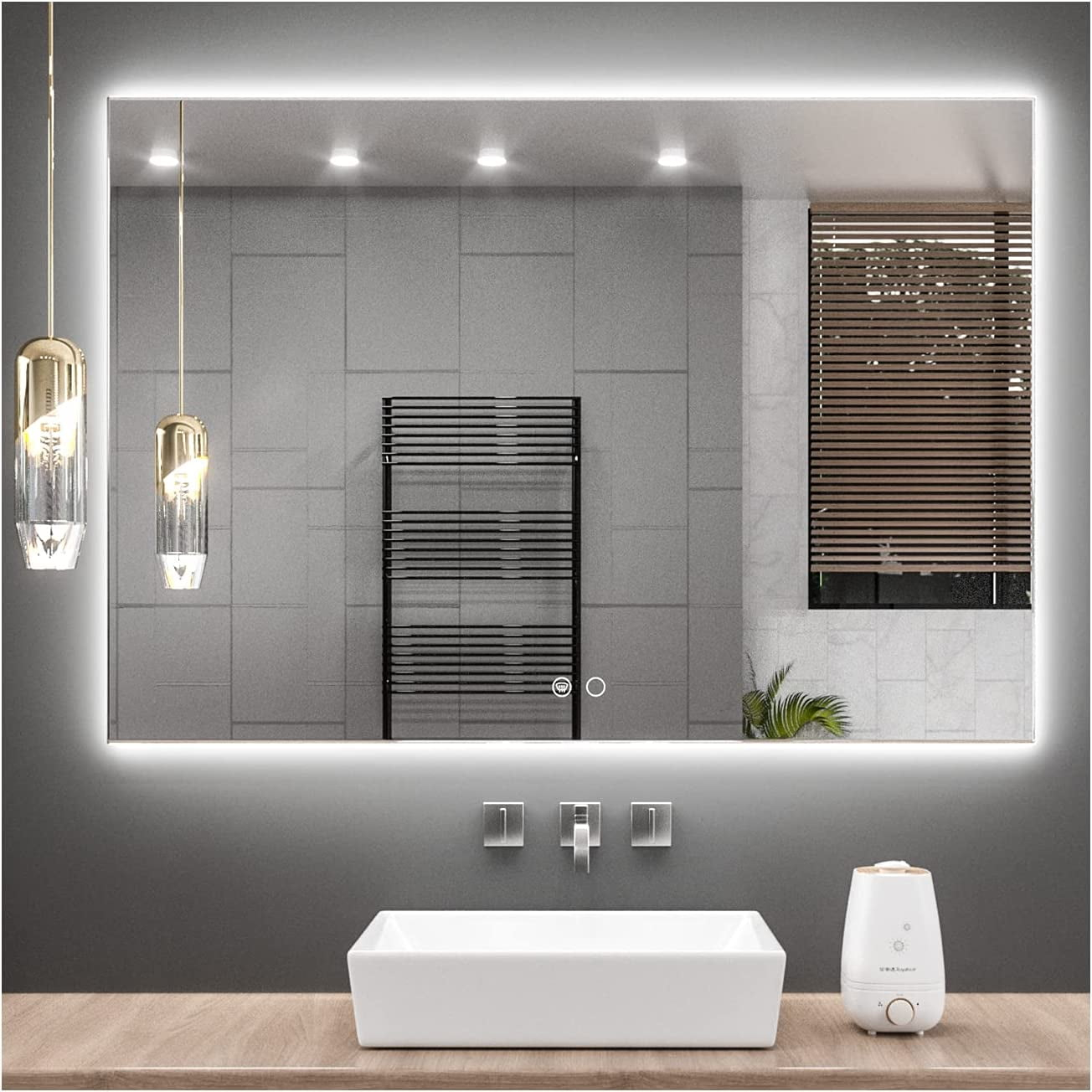 Keonjinn 40"x28" LED Backlit Mirror with Anti-Fog Dimmable Modern Rectangular Makeup Wall Mirror with Light, CRI90 Waterproof for Bathroom(Horizontal/Vertical)