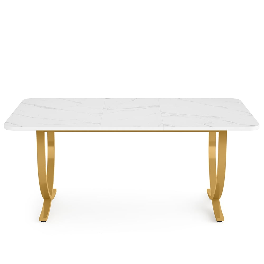 Kepooman 63" Modern Dining Table Kitchen Table with Faux Marble Table Top