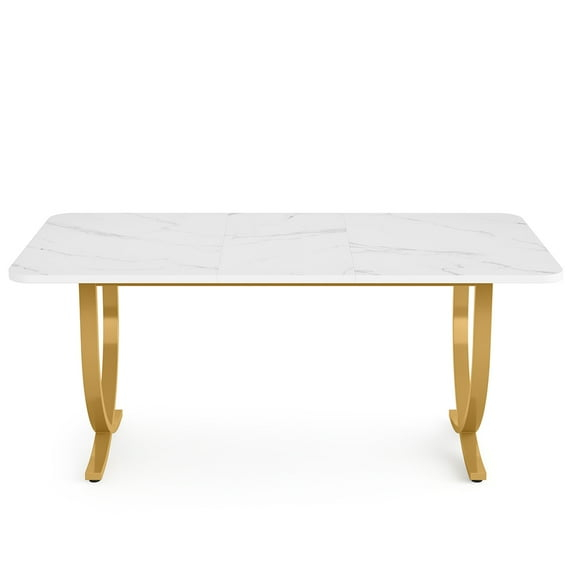 Kepooman 63" Modern Dining Table Kitchen Table with Faux Marble Table Top