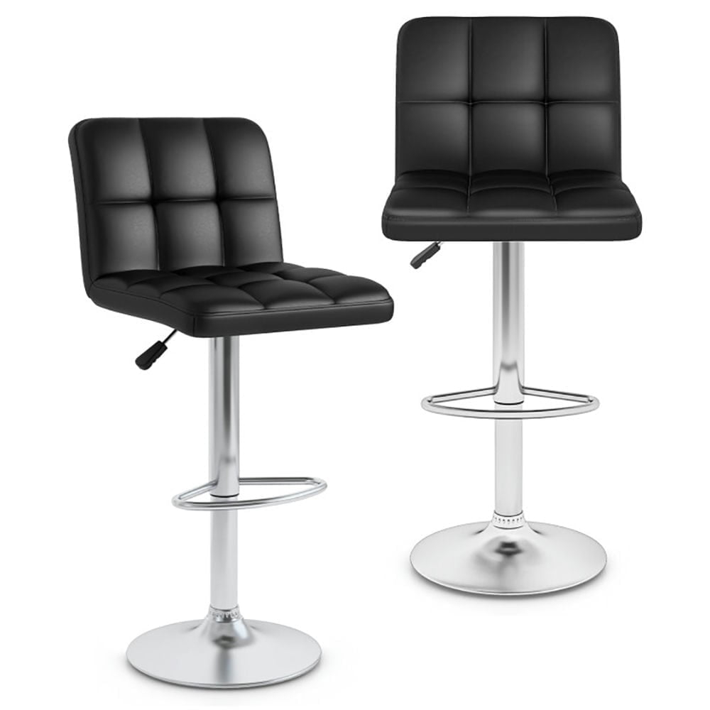 Barstools Set of 2 Counter Height Bar Stools Height Adjustable Back PU Leather Swivel Stools Hydraulic Swivel Dining Chairs for Kitchen Bar Restaurant Living Room, Black