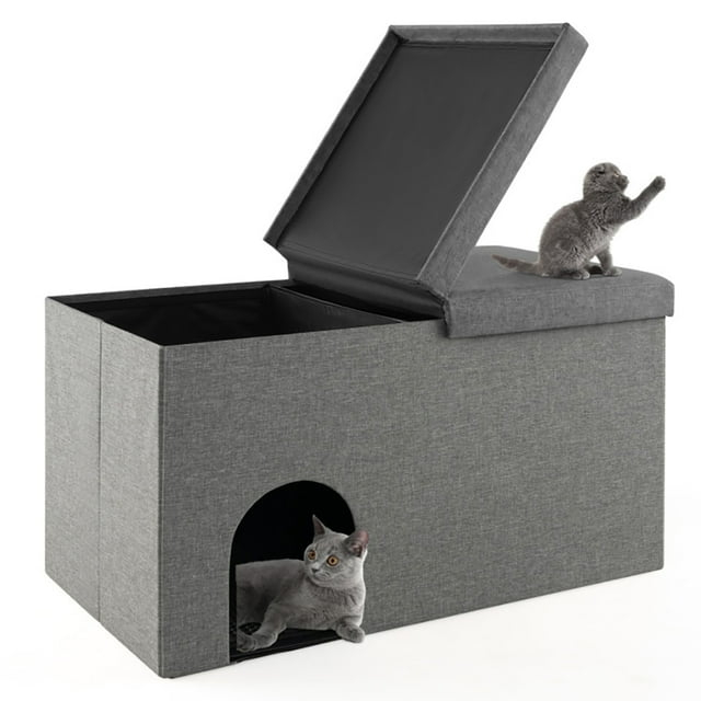 Cat Litter Box Enclosure Hidden Furniture with Urine Proof Litter Mat-Gray, Cat Litter Box Enclosure , Hidden Cat Washroom Furniture, Pet Crate for Living Room, Bedroom, Balcony