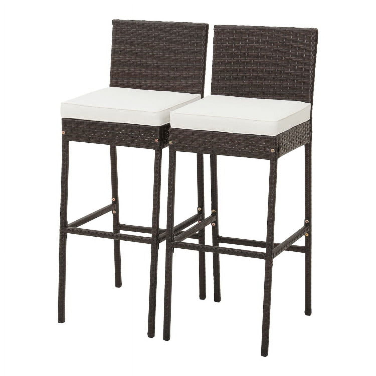 Kepooman Outdoor Bar Stool, 2 Pieces Patio Cushioned Wicker Barstools with Cozy Footrest-Set of 2