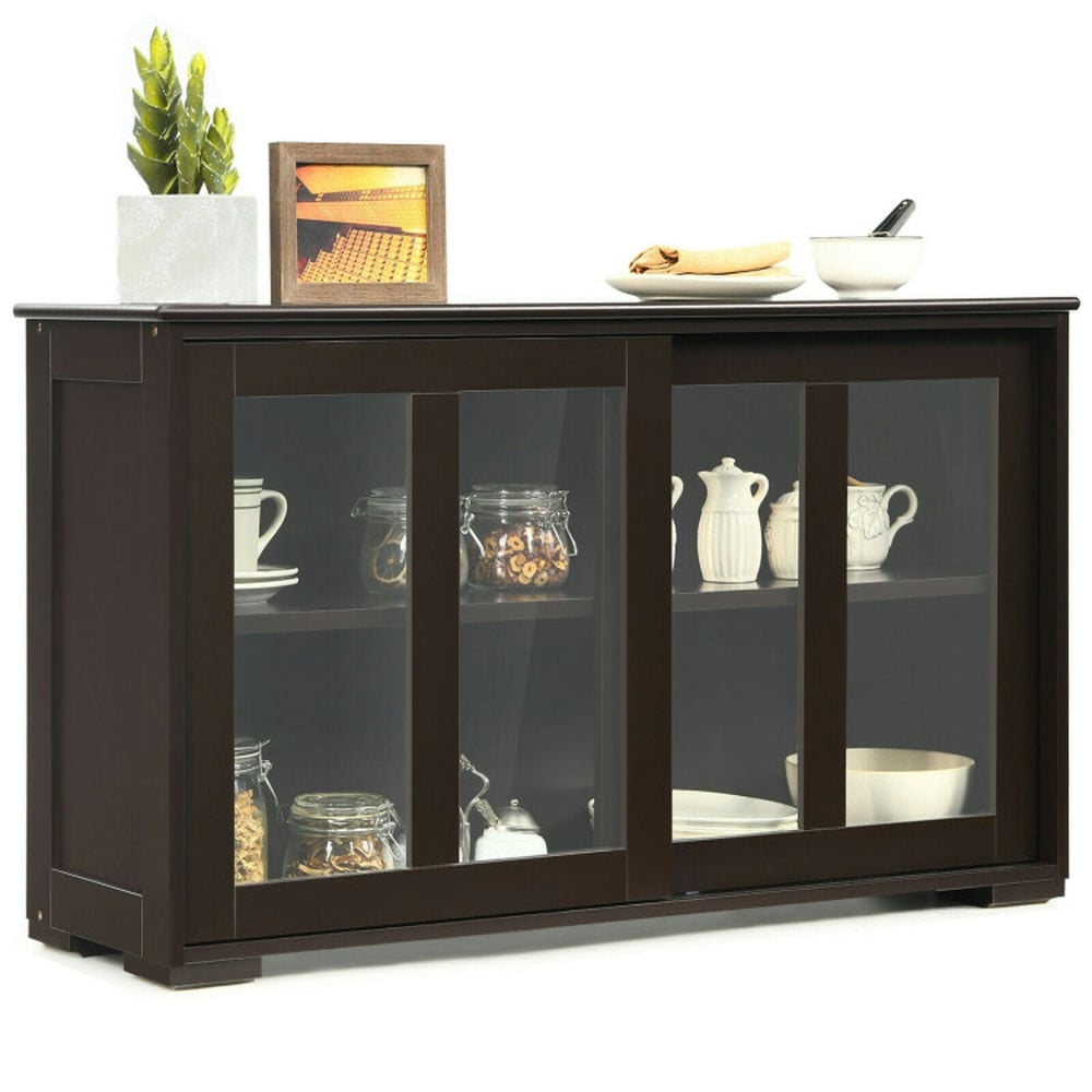 Kepooman Sideboard Buffet, Kitchen Storage Cabinet,Sideboard Buffet Cupboard Storage Cabinet with Sliding Door-Brown