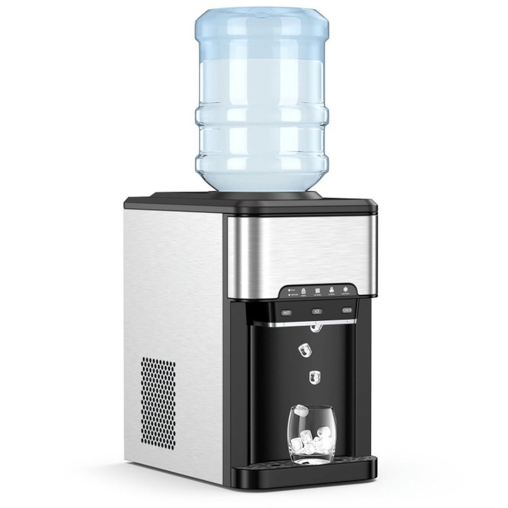 Kepooman Water Cooler Dispenser 3-in-1 with Built-in Ice Maker and 3 Temperature Settings-Silver