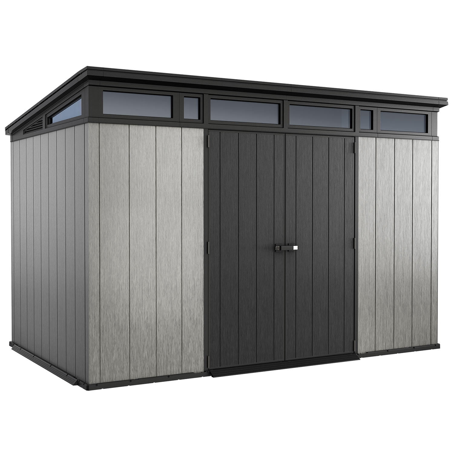 Keter Artisan 11x7 ft. Durable Resin Outdoor Storage Shed With Heavy Duty Floor and Locking Door, Grey