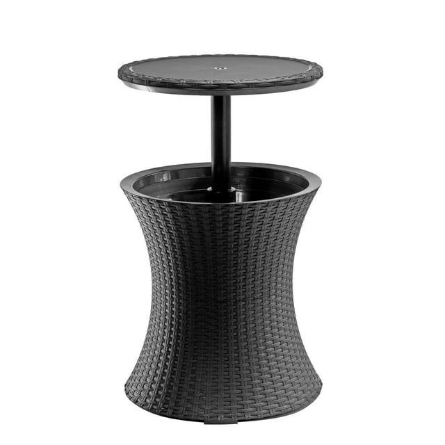 Keter Pacific 7.5 Gallon Cool Bar 2 in 1 Weather Resistant Side Table and Bar Durable Resin Outdoor Patio Beverage Cooler Table, Rattan Look Dark Grey