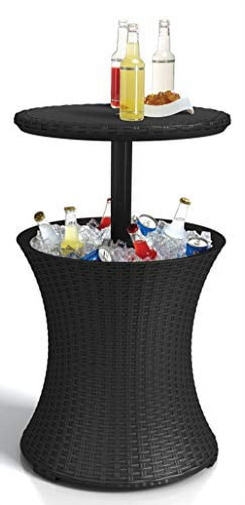 Keter Pacific 7.5 Gallon Cool Bar 2 in 1 Weather Resistant Side Table and Bar Durable Resin Outdoor Patio Beverage Cooler Table, Rattan Look Dark Grey