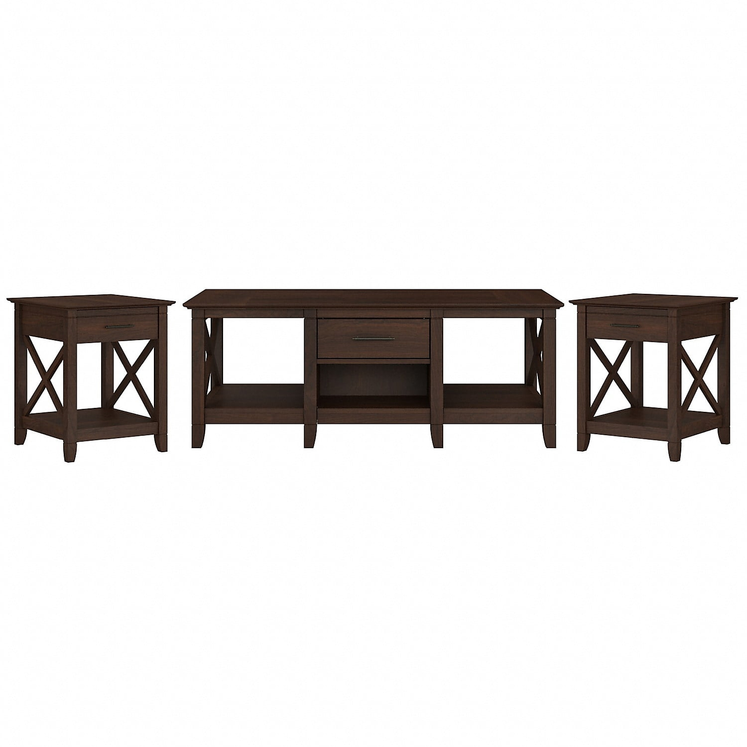 Key West Coffee Table with Set of 2 End Tables in Bing Cherry - Engineered Wood