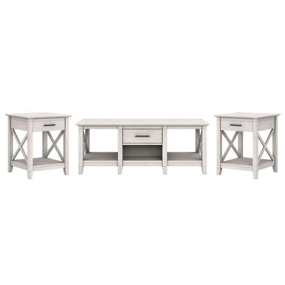Key West Coffee Table with Set of 2 End Tables in Linen White - Engineered Wood