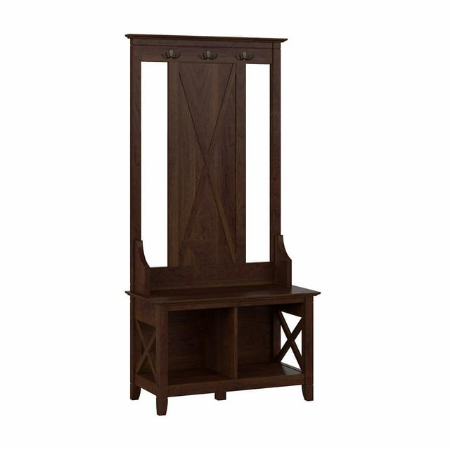 Key West Hall Tree with Shoe Storage Bench in Bing Cherry - Engineered Wood