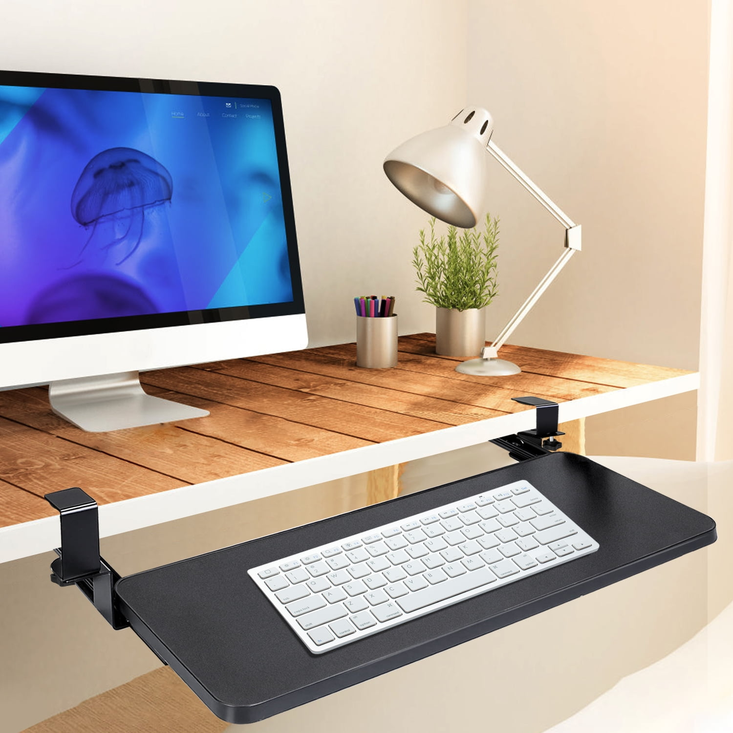 Keyboard Tray Under Desk TeqHome Pull Out Keyboard Mouse Tray with C Clamp Slide-Out Computer Keyboard Tray for Home Office Typing
