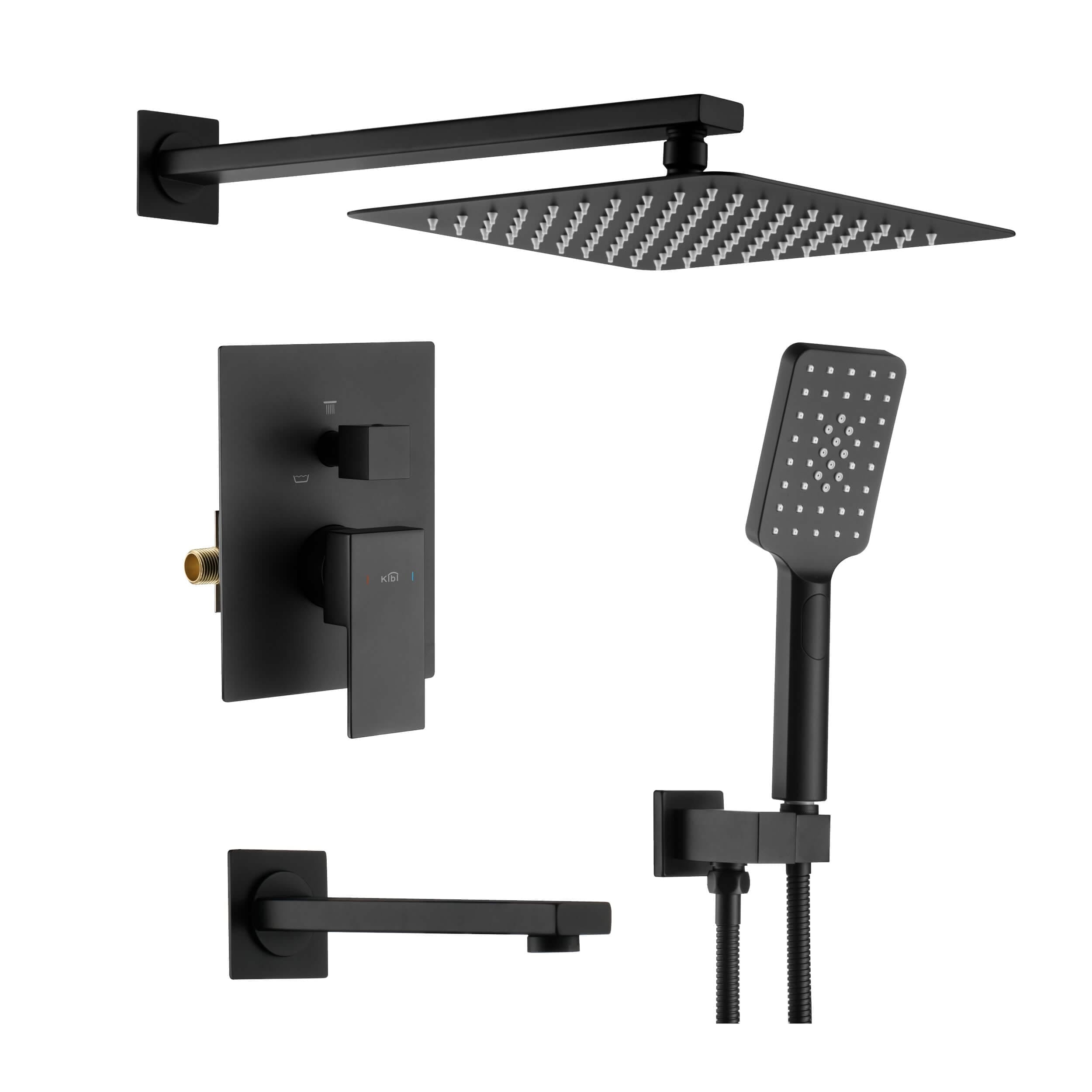 Kibi USA Cube Pressure Balanced 3-Function Shower System with Rough-In Valve Matte Black Matte