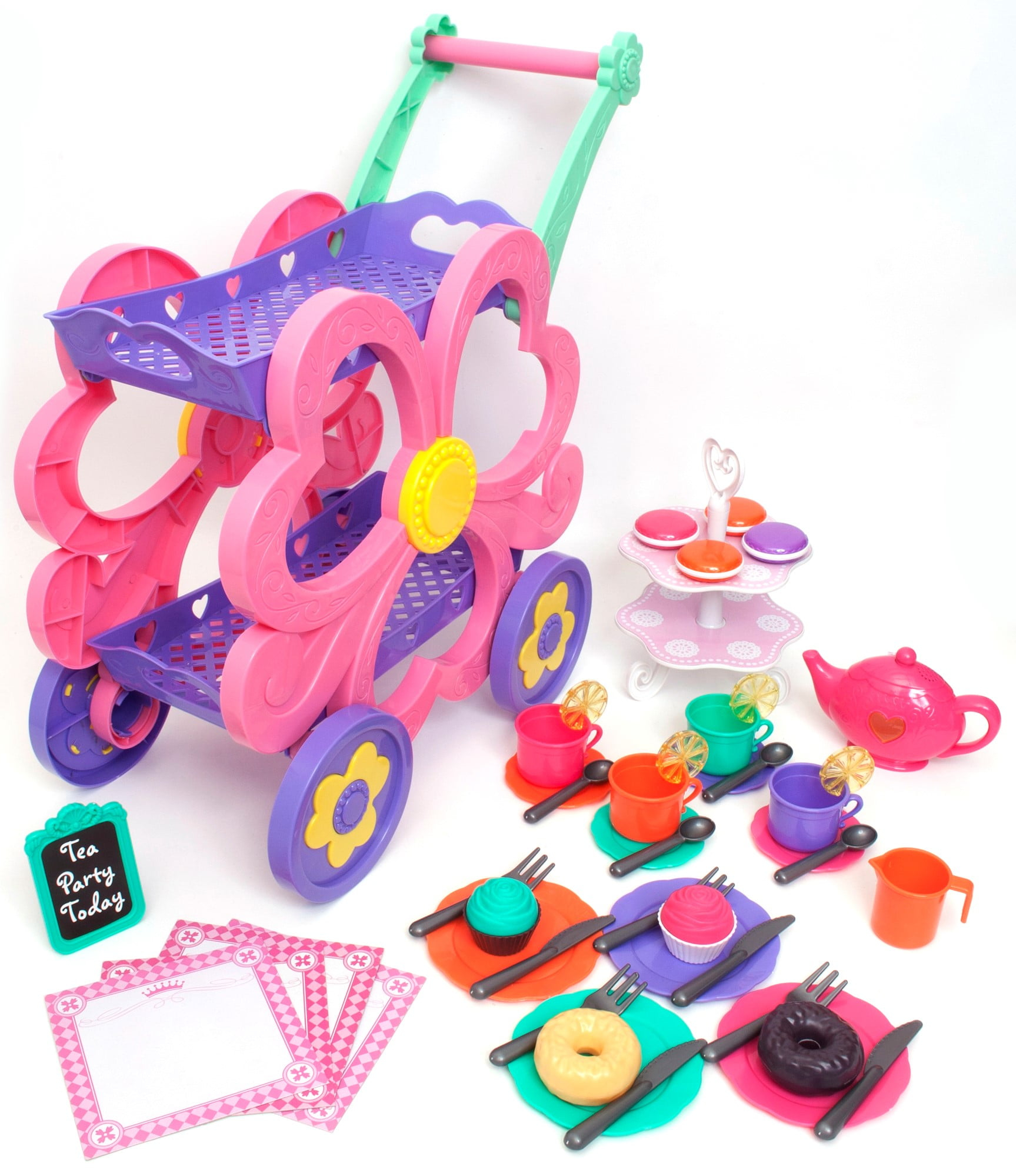 Kid Connection Flower Tea Cart Play Set, 45 Pieces, Toddler Toys