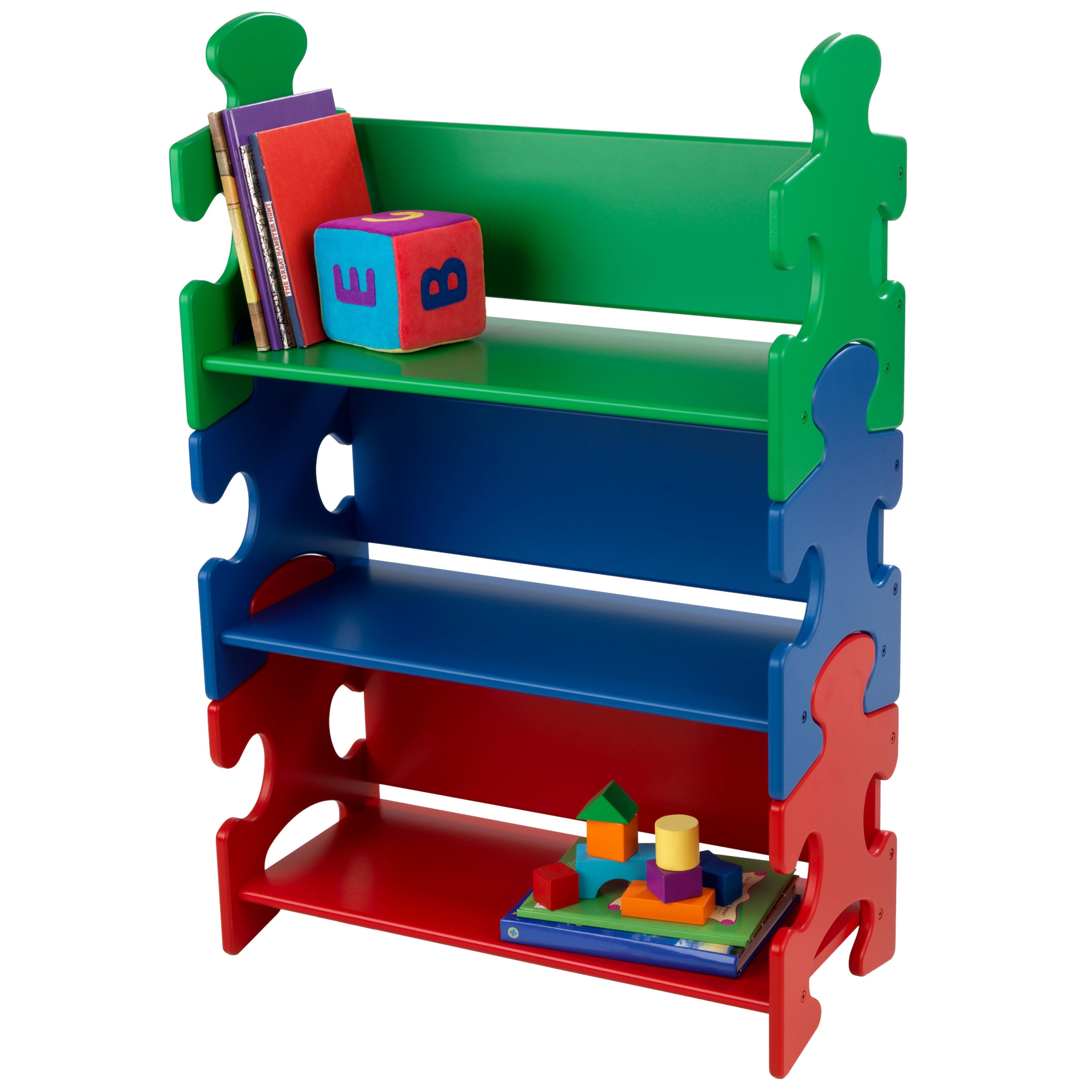 KidKraft Wooden Puzzle Bookcase with Three Shelves, Primary Colors