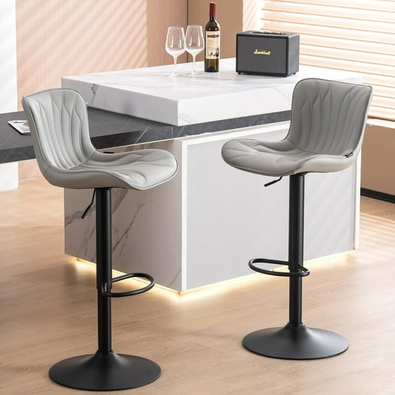 YOUNIKE Bar Stools Set of 2 Gray Soft Adjustable Swivel Bar Height Counter Stools