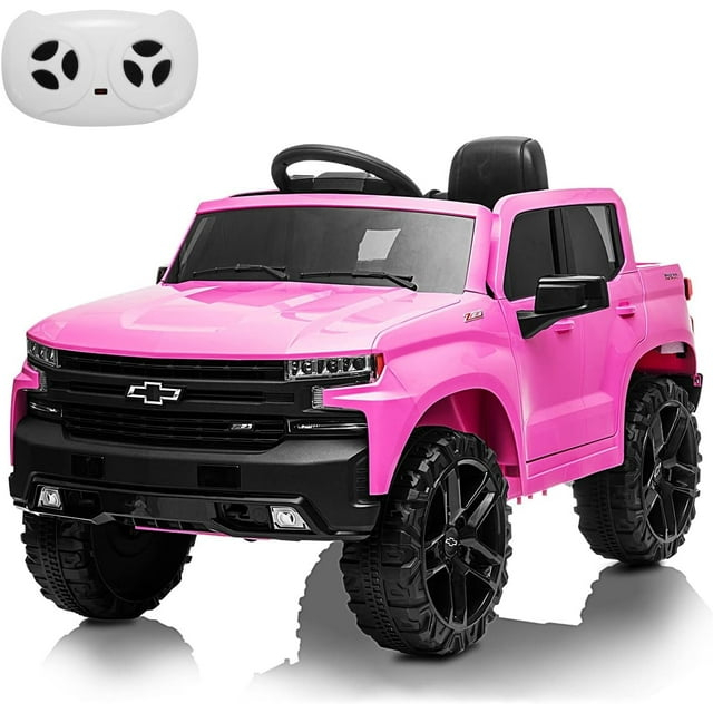 Jojoka 12V Licensed Chevrolet Silverado GMC Ride on Truck Car for Kids Battery Powered Electric Toys Vehicles with Remote Control, LED Light, Bluetooth, Spring Suspension, for 3-8 Years Old, Pink