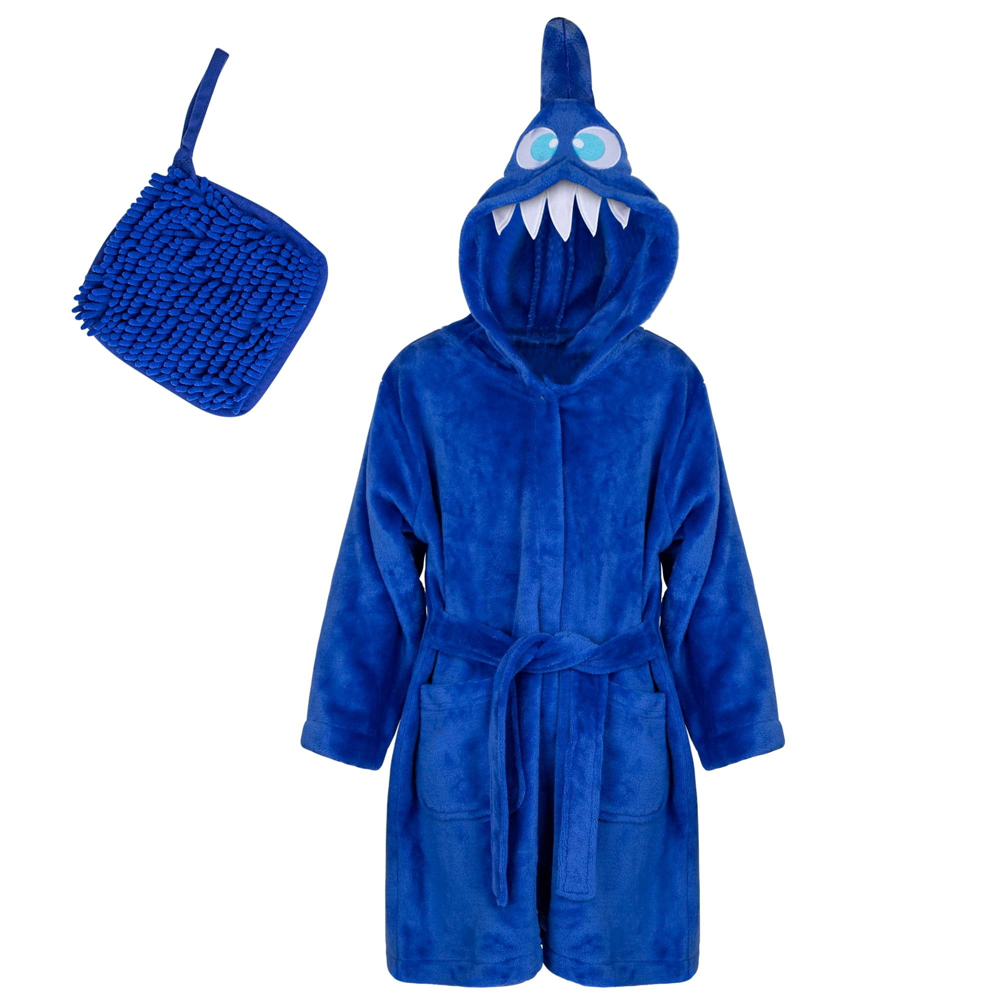 Rising Star Shark Girls & Boys Robe, Kids Soft Plush Hooded Bathrobe -Ages 3-5T