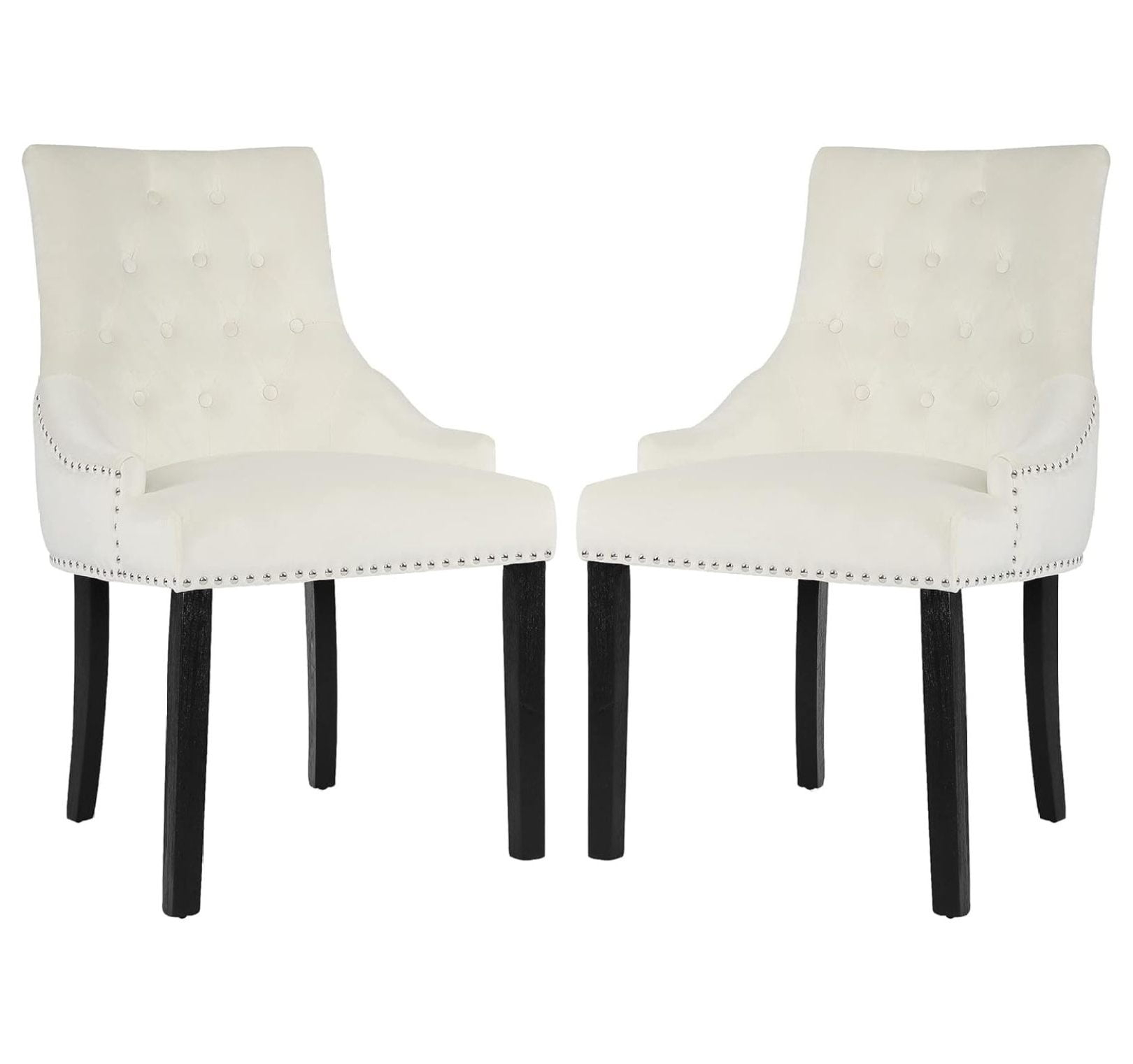 Xayoca Dining Chairs Set of 2,Upholstered Velvet Dining Room Chairs with Button-Tufted Decoration,Modern Kitchen Chairs with Nailhead Solid Wood Legs for Kitchen/Bedroom/Dining Room（Beige）