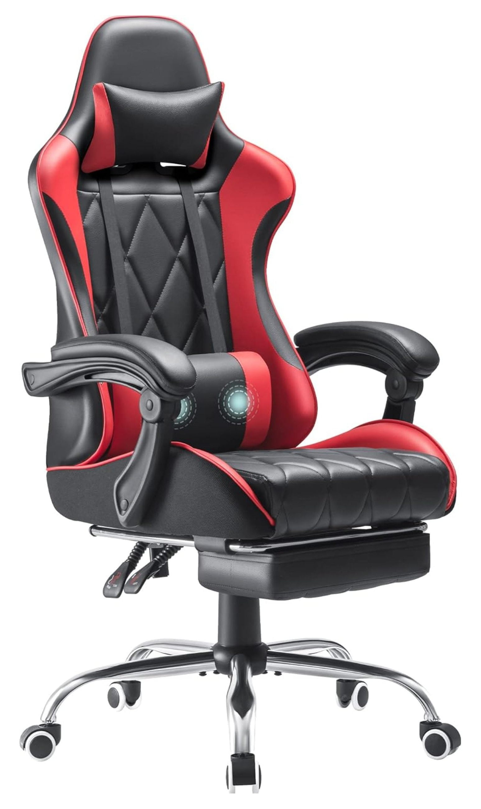 Shahoo Gaming Chair with Footrest and Massage Lumbar Support, Computer Game Chairs Ergonomic Office Seat Height Adjustable with Headrest, Red