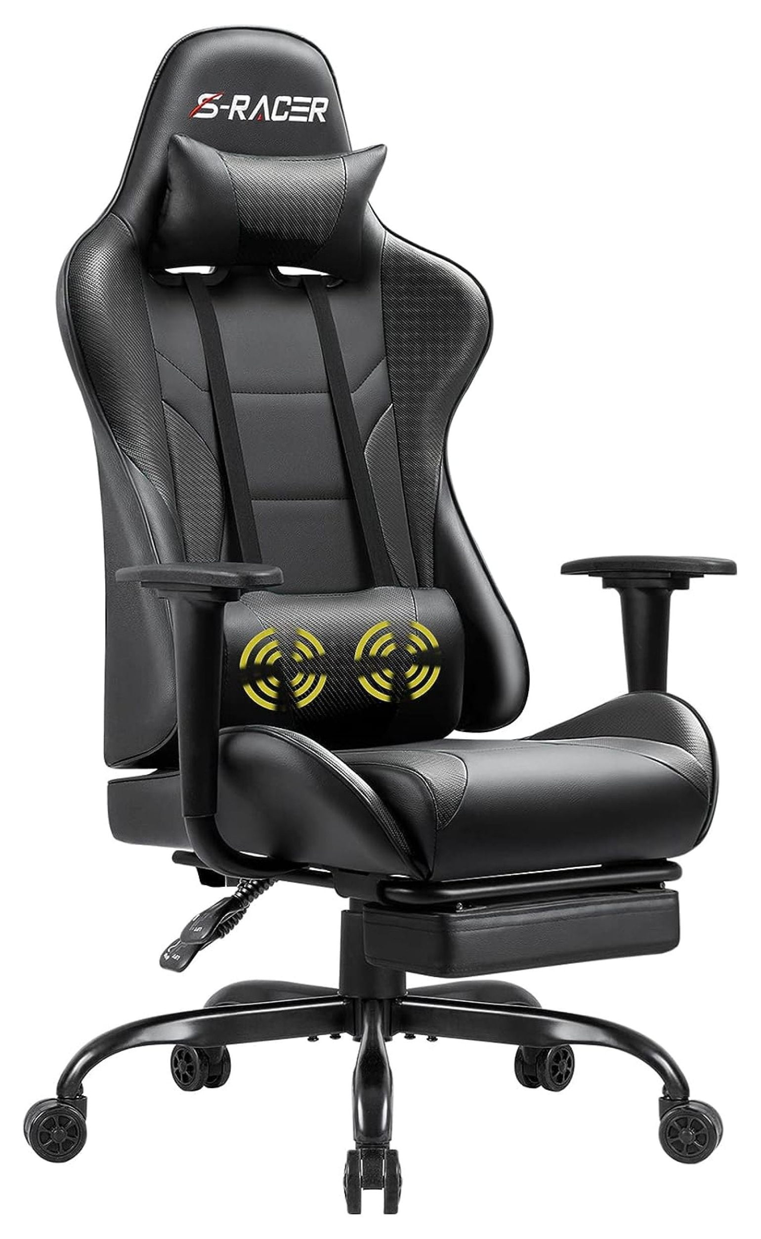 Killeryuki Gaming Chair Massage Computer Office Chair Ergonomic Desk Chair with Footrest Racing Executive Swivel Chair Adjustable Rolling Task Chair (Black)