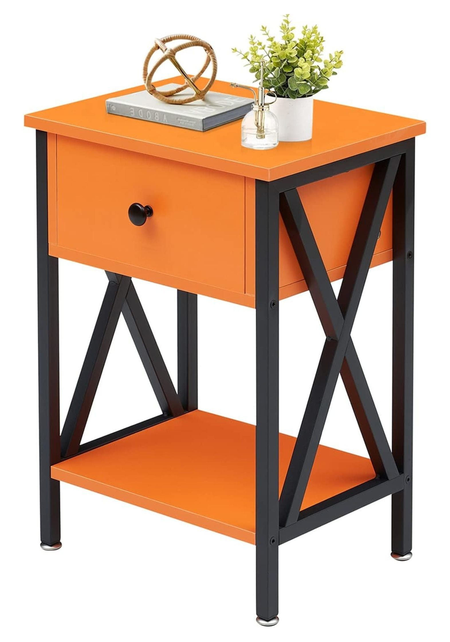 Killeryuki Modern Side End Table, Nightstand Storage Shelf with Bin Drawer for Living Room, Bedroom, Lounge, 15.8in11.8in21.7in, Orange