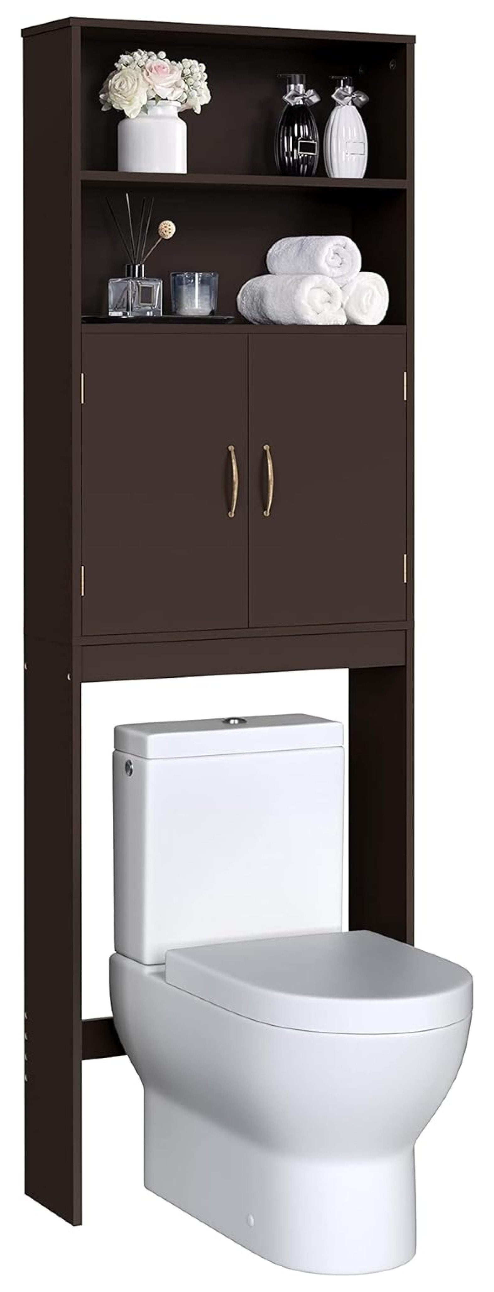 Killeryuki Over The Toilet Storage, Taller Bathroom Organizer Space-Saving Storage Cabinet with Adjustable Shelves and Double Doors, 77 in H, Espresso
