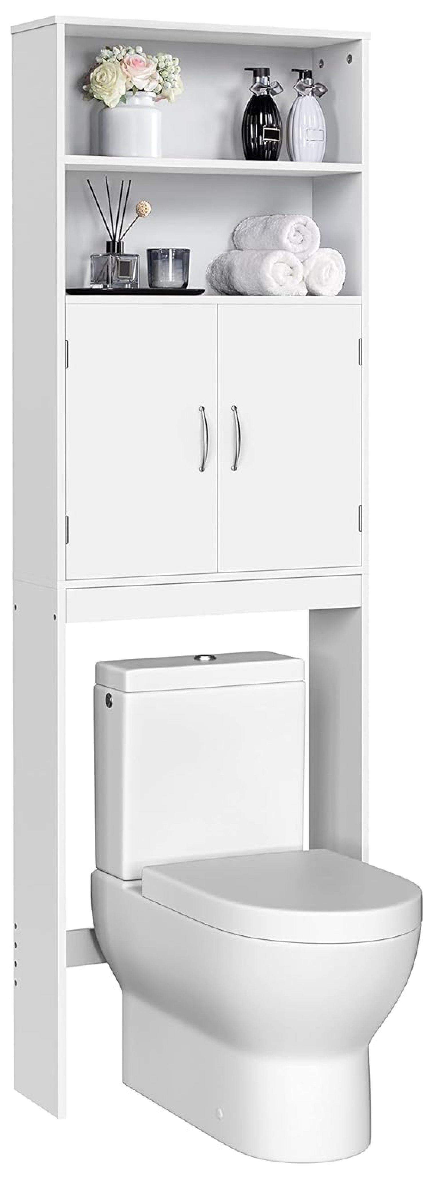 Killeryuki Over The Toilet Storage, Taller Bathroom Organizer Space-Saving Storage Cabinet with Adjustable Shelves and Double Doors, 77 in H, White