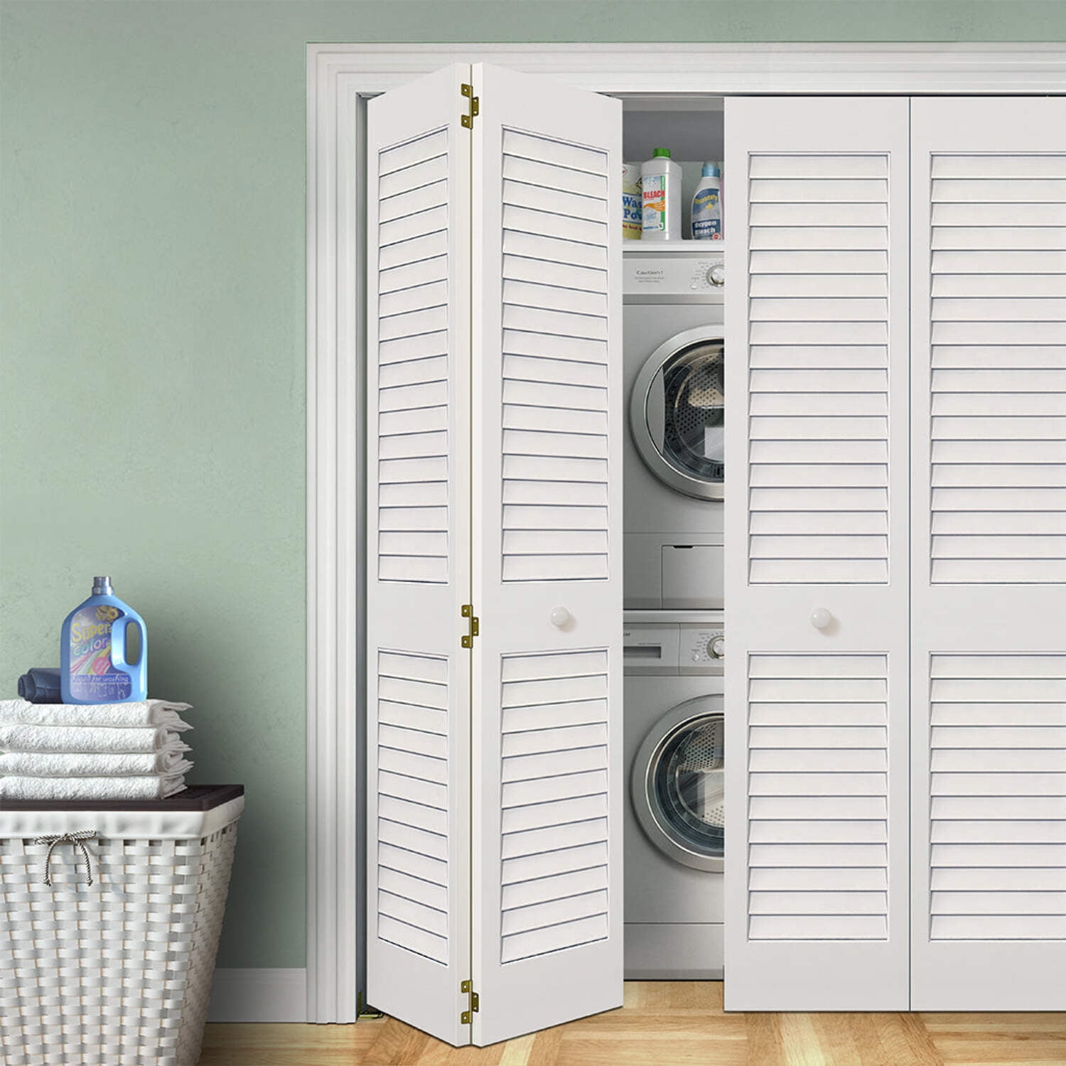 Plantation Louver Louver White Solid Pine Core Bi-fold Door