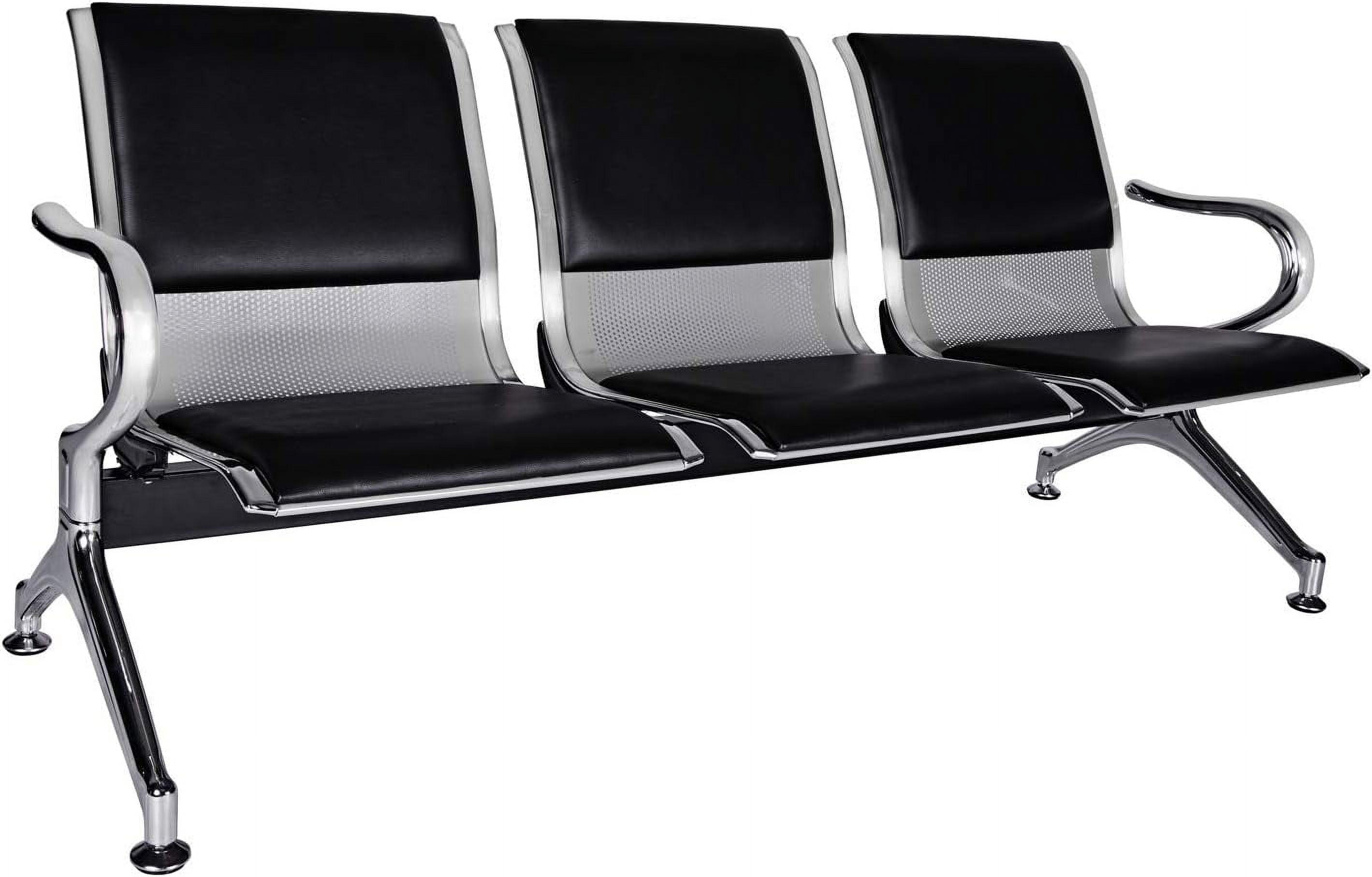 Kinbor Waiting Room Chairs, 3-Seat Reception Chairs Office Guest Waiting Furniture Bench Seating for Airport Bank Hospital, Black