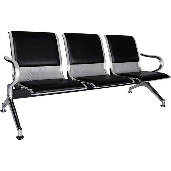 Kinbor Waiting Room Chairs, 3-Seat Reception Chairs Office Guest Waiting Furniture Bench Seating for Airport Bank Hospital, Black