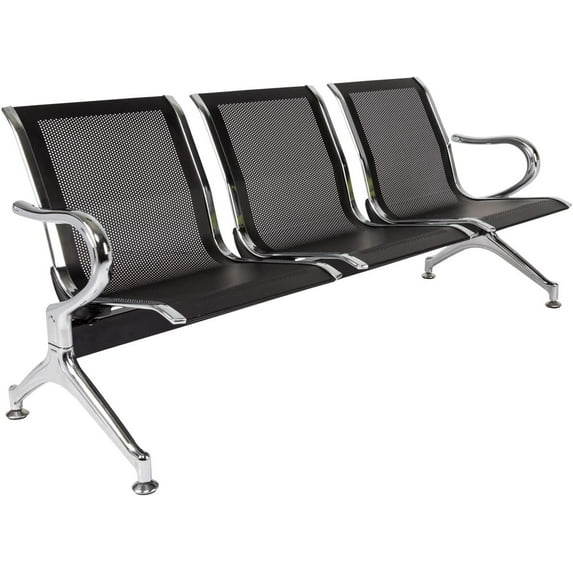 Kinbor Waiting Room Chairs, 3-Seat Reception Chairs Office Guest Waiting Furniture Bench Seating for Airport Bank Hospital, Black