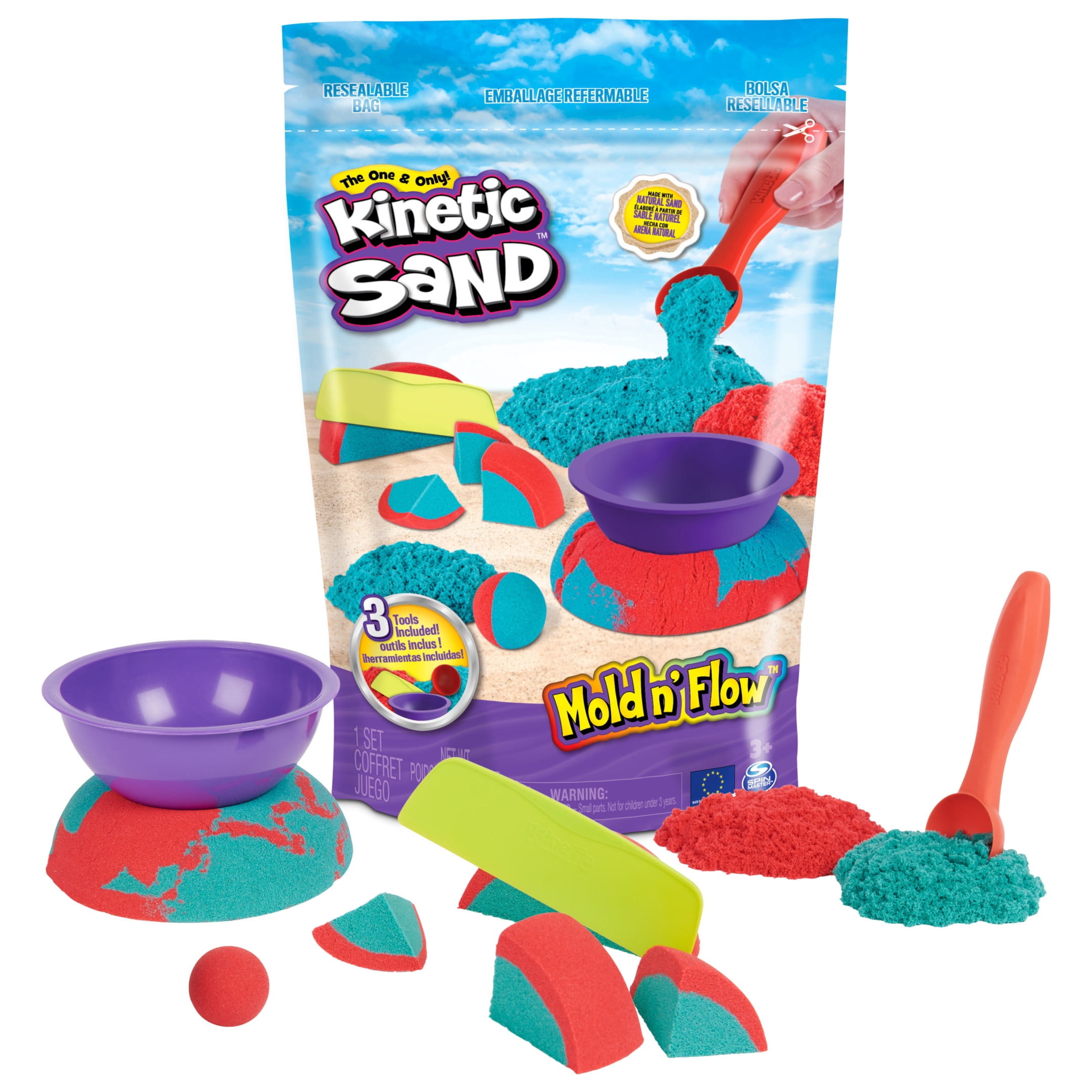 Kinetic Sand Mold n' Flow 1.5lbs Play Sand with 3 Tools