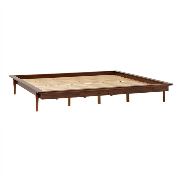 King Mid Century Modern Solid Wood Platform Bed - Walnut