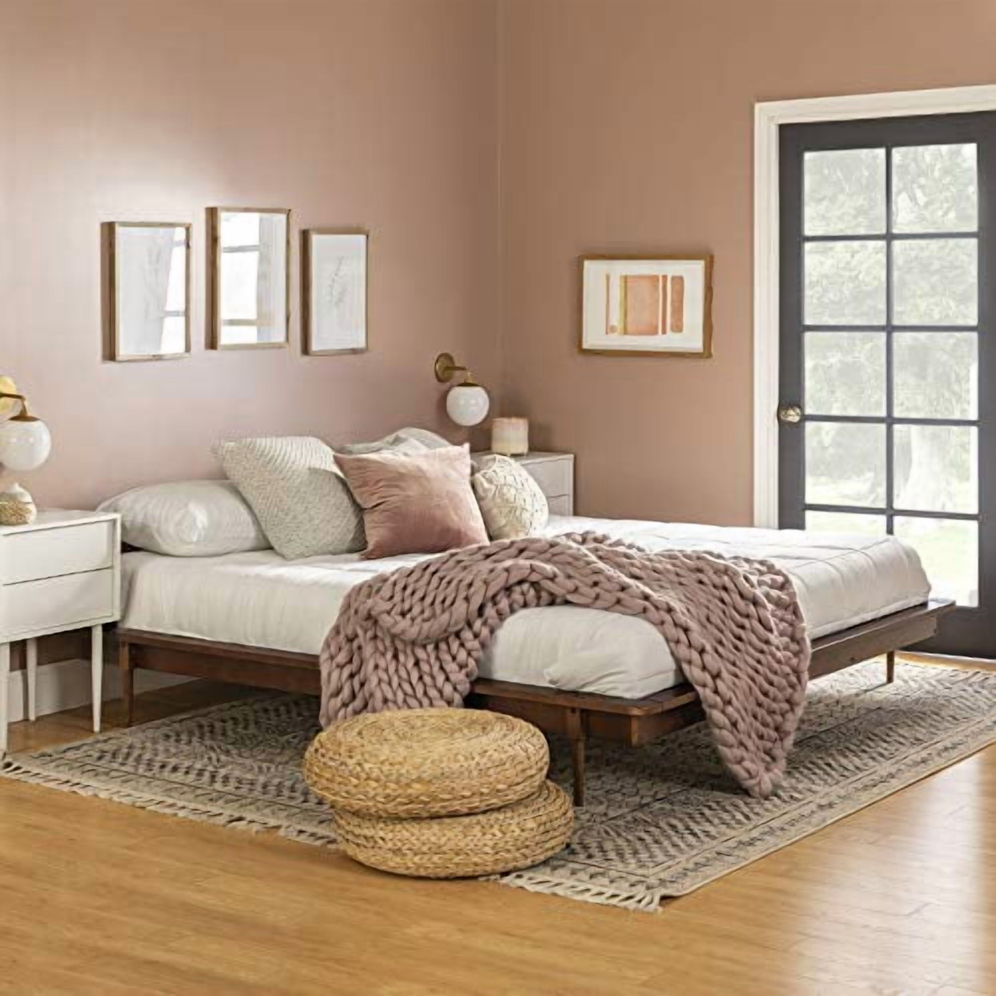 King Mid Century Modern Solid Wood Platform Bed - Walnut