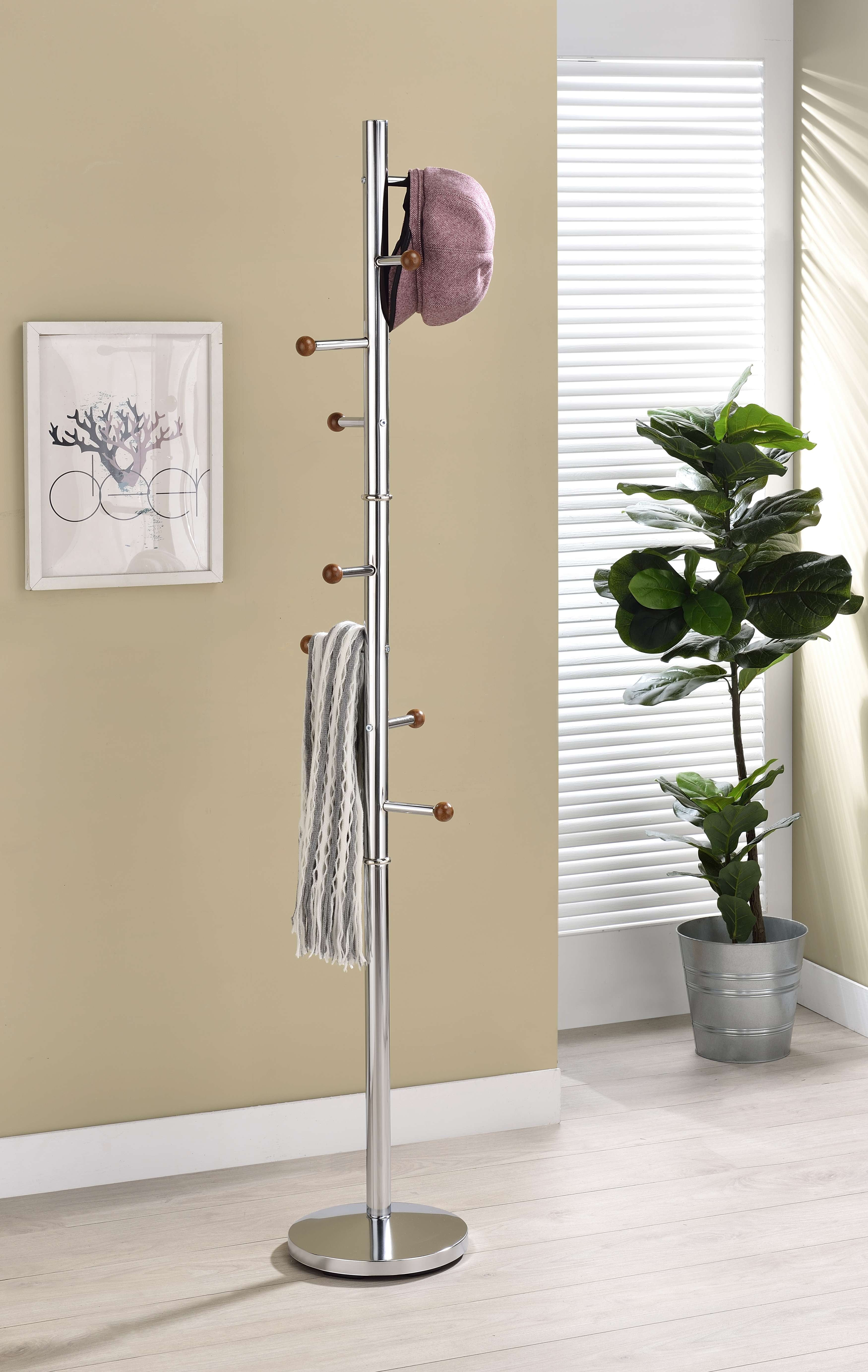 King's Brand Furniture 8-Hook Coat Rack Hall Tree, Chrome/Walnut