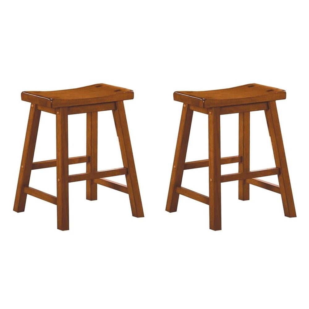 Kingfisher Lane 18" Solid Wood Dining Stool in Oak (Set of 2)