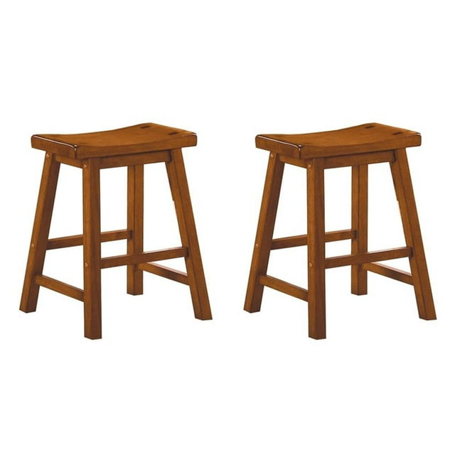 Kingfisher Lane 18" Solid Wood Dining Stool in Oak (Set of 2)