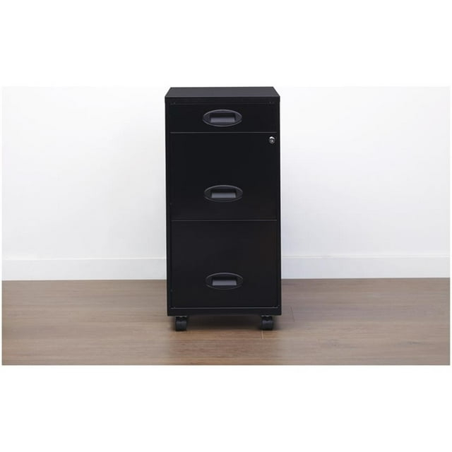 Black 3-Drawer Mobile Steel File Cabinet with Lock