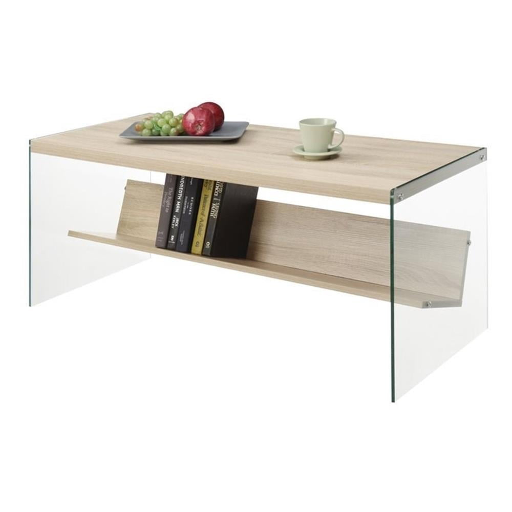Convenience Concepts SoHo Glass Coffee Table with Shelf, Weathered White/Glass