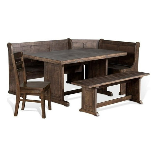 Kingfisher Lane Farmhouse Wood 4 Piece Breakfast Nook Set in Tobacco Leaf