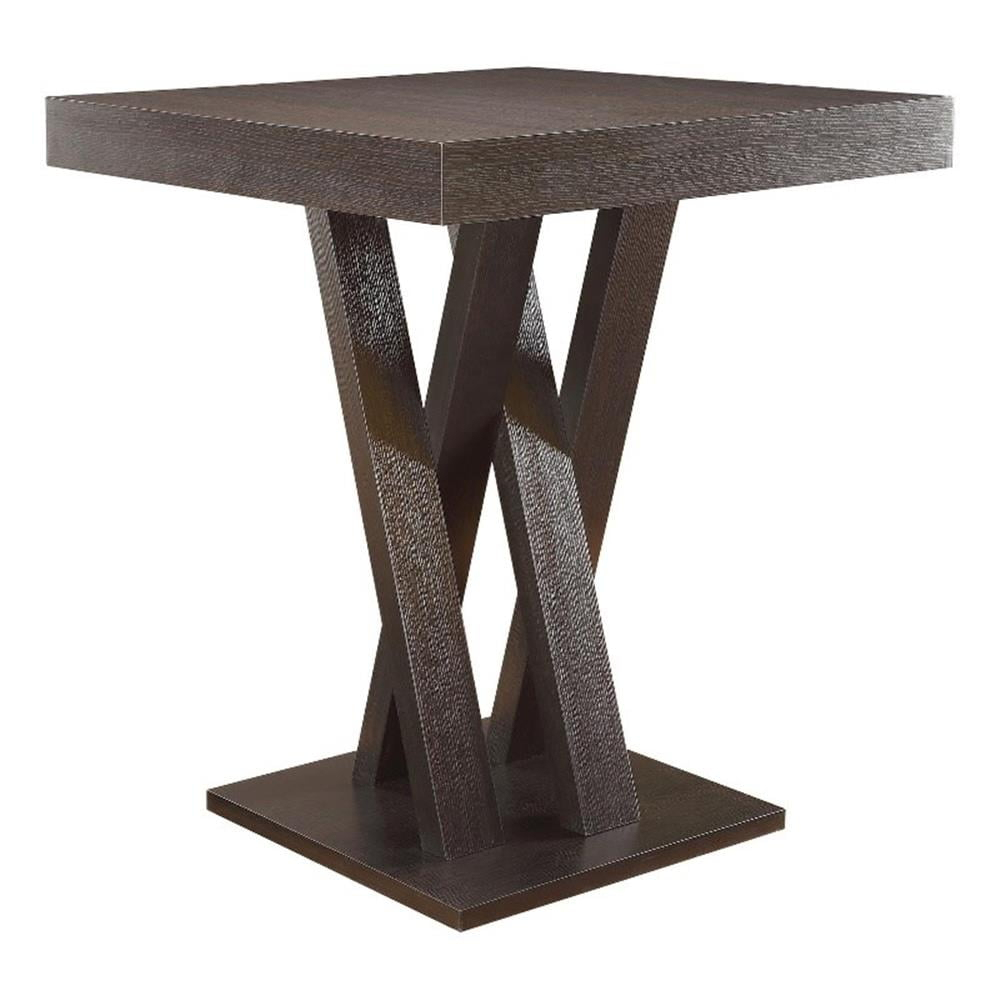 Kingfisher Lane Modern Wood Square Criss Cross Base Pub Table in Cappuccino