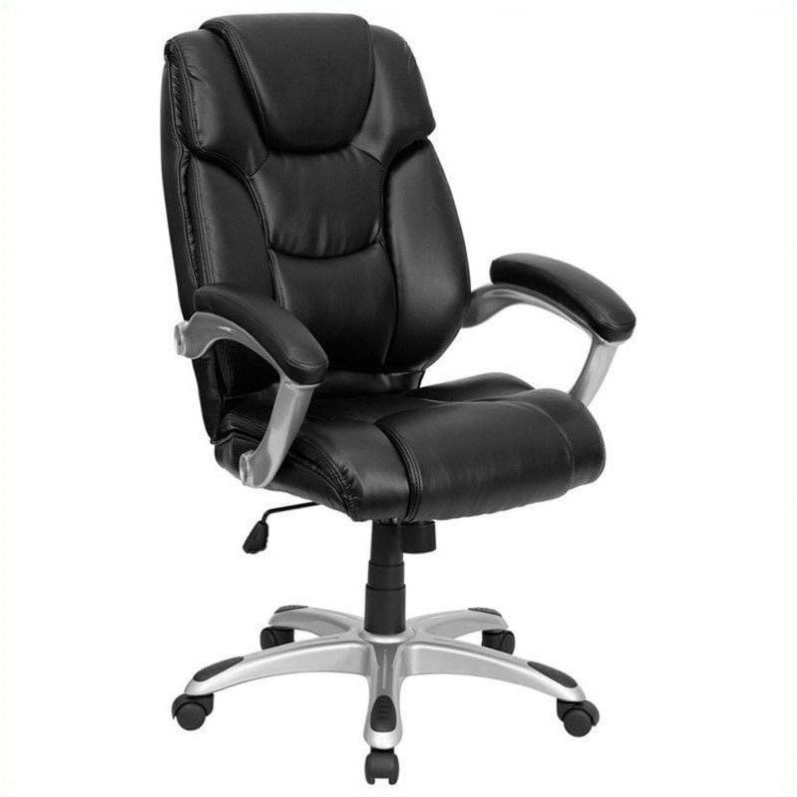 BizChair High Back Black LeatherSoft Layered Upholstered Executive Swivel Ergonomic Office Chair with Silver Nylon Base and Arms