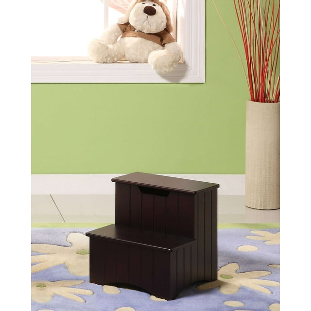 Kings Brand Dark Cherry Finish Wood Bedroom Step Stool With Storage