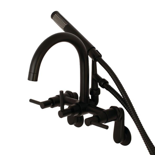 Kingston Brass Concord Three-Handle 2-Hole Tub Wall Mount Clawfoot Tub Faucet with Hand Shower
